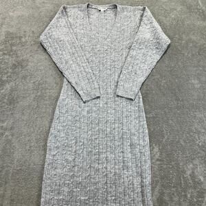 miss selfridge cable v neck fitted sweater midi dress pale gray heather size 4-6